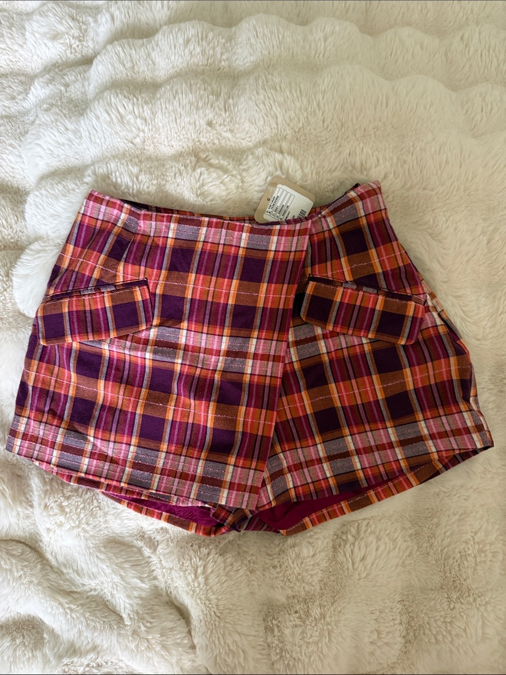Mauve Plaid High-Rise Shorts  in Pink, Purple & Orange